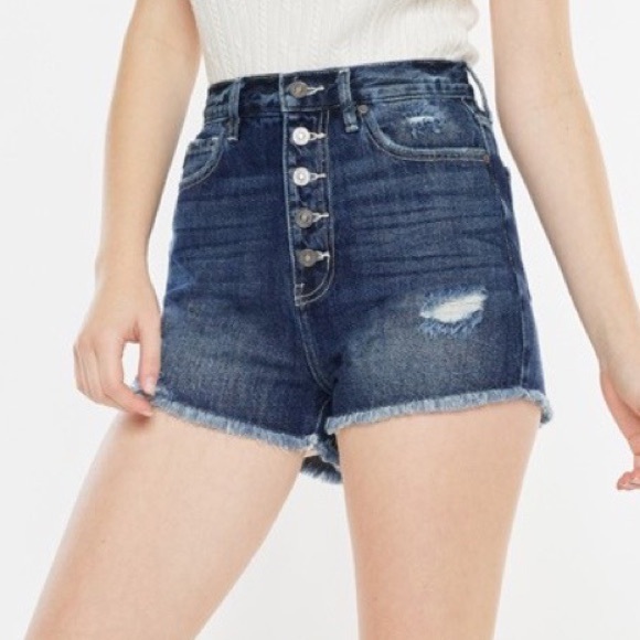NWT Kancan Sofia Ultra High Rise Raw Hem Button Fly Denim Shorts - Picture 3 of 9